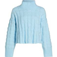 Blue - Knitted Sweaters - Women Free People Soul Searcher Mock Neck Sweater Light Blue