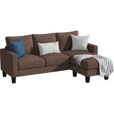Yeshomy L-Shaped Couch Brown Sofa 70.8" 4 Seater