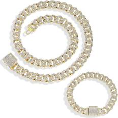 Jewelry Sets Chunky Cuban Link Chain Necklace & Bracelet Set 12mm Gold