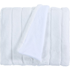 Luxury Faux Fur Stripe Plush Blankets White (152.4x)