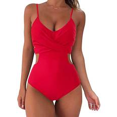 Red - Women Tankinis Dailyhaute Women's Tankini Monokini Swimsuit with Side Cutouts RED