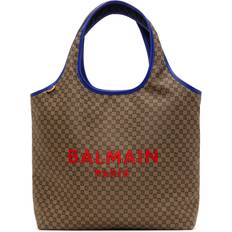 Brown - Leather Fabric Tote Bags Balmain Brown Monogram Grocery Bag UNI