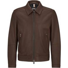 Hugo Boss Leather Jackets - Men Hugo Boss Men's Two-Way Zip Leather Jacket Dark Brown Dark Brown