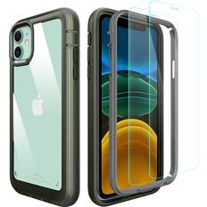 Bumpers PeakDrop Case for iPhone 11, and [2 x Tempered Glass Screen Protector] 360 Full Body Coverage Heavy Duty Shockproof TPU Bumper with Clear Hard Back 3in1 Olive Green/Gray