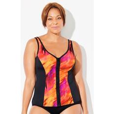 Women Tankinis Swimsuits For All Plus Women's Chlorine Resistant Sweetheart Zip Front Tankini Top in Lava Brushstroke Size 10