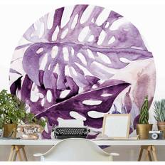 Lila Wanddekos Fototapete selbstklebend Aquarell Tropische Blätter Wanddeko