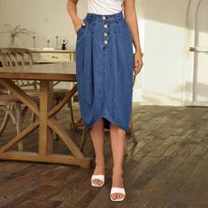 Shein Blue - Women Skirts Shein Women'S Irregular Hem Denim Skirt