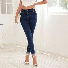 Shein Jeans Shein Button-front Slim Fit Denim Jeans