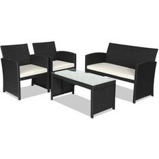 Outdoor Lounge Sets Goplus Costway 4 Pieces Tempered Glass Tabletop-White Outdoor Lounge Set