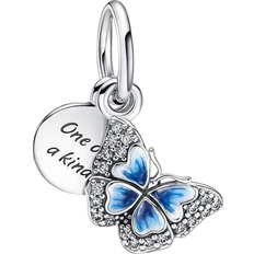 Blue Charms & Pendants Pandora Butterfly & Quote Double Dangle Charm - Silver/Blue/Transparent