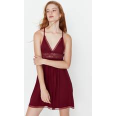 Rot Nachthemden Trendyol Collection Damen Burgundy Lace Knitted Nightgown, Burgundy