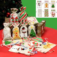 24pcs Christmas Goody Bags Bulk Christmas Kraft Gift Bags with Snowflake  Ribbons Gingerbread Christmas Tags for Holiday Party Supplies
