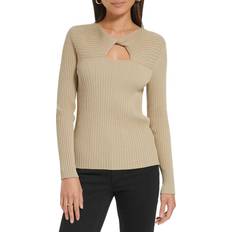 Calvin Klein Knitted Sweaters - Women Calvin Klein Womens Cut-Out Ribbed Knit Pullover Sweater