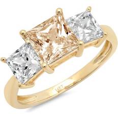 Brown Rings 2.62ct princess cut brown natural morganite 14k yellow gold anniversary engagement stone ring