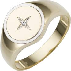 Gold - Herren Ringe Jobo herren ring 585 gold gelbgold bicolor diamant brillant herrenring rw: 68 Weiß 21,6 mm