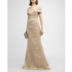 Evening Gowns - L - Men Dresses Off-Shoulder Metallic Jacquard Gown GOLD