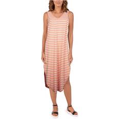 Breathable Dresses Natural Reflections Striped Midi Tank Dress for Ladies Crabapple