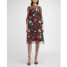 L - Men - Midi Dresses 3/4-Sleeve Floral-Embroidered Midi Dress BLACK MULT