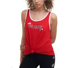 Tommy Hilfiger Red Tank Tops Tommy Hilfiger Tommy Hilfiger Sport Womens Shimmering Star Logo Knot Front Tank Top Red