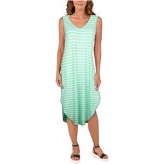 Breathable Dresses Natural Reflections Striped Midi Tank Dress for Ladies Neptune Green