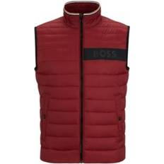 Red Vests Hugo Boss Men's Water-Repellent Padded Gilet Vest Dark Red Dark Red