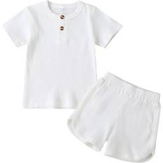 Kid's Short Sleeve Tops & Short Pants 2-piece Suits - White