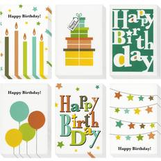 Juvale 48 Pack Assorted Blank Happy Birthday Cards Bulk with Envelopes, Greeting Cards with 6 Colorful Designs for Men, Women, Kids, Family, Friends, Business 4x6 In
