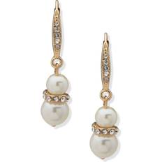 Pearl Earrings Anne Klein Gold-Tone Pave & Imitation Pearl Snowman Drop Earrings Pearl Pearl
