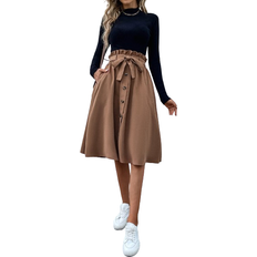 Shein Midi Skirts Shein Privé Paperbag Waist Belted Skirt