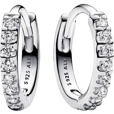 Adjustable Size Jewelry Pandora Sparkling Huggie Hoop Earrings - Silver/Transparent
