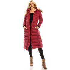 Unisex Coats Dailyhaute Women's Full Length Quilted Puffer Coat with Fur-Lined Hood WINE