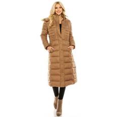Unisex Coats Dailyhaute Women's Full Length Quilted Puffer Coat with Fur-Lined Hood BROWN