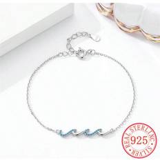 Armbänder Shein 1pc S925 Silver Wave Shaped Bracelet For Women Plated With 18k Gold Color, Trendy & Luxury Design, High-end & Suitable For Daily Wear, Ideal