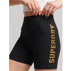 Superdry Damen Shorts Superdry Damen Schwarz und Gold Code Core Sport Radlerhose mit Logo-Druck, Größe: Größe: Schwarz und Gold