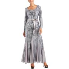 Long Dresses - Silver Womens Godet Maxi Evening Dress