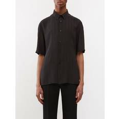 Saint Laurent Men Shirts Saint Laurent Cassandre striped silk black 15