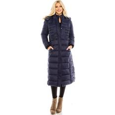 Unisex Coats Dailyhaute Women's Full Length Quilted Puffer Coat with Fur-Lined Hood NAVY