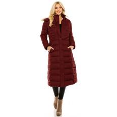 Red - Women Coats Dailyhaute Women's Full Length Quilted Puffer Coat with Fur-Lined Hood BURGUNDY