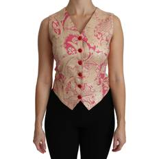 Dame - Gull Bluser Dolce & Gabbana Pink Gold Brocade Waistcoat Vest Blouse Top IT38