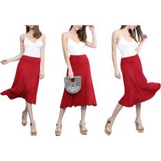 3XL Skirts Women's Solid Lightweight Flare Midi Pull-on Skirt Red
