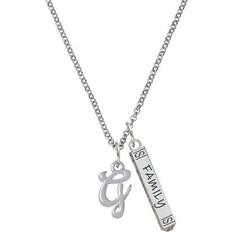 Delight Jewelry Small Gelato Script Initial - G Family Bar Charm Necklace - Silver