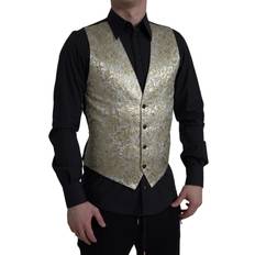 Gold - Men Vests Dolce & Gabbana Floral Jacquard Waistcoat Formal Gold Men's Vest