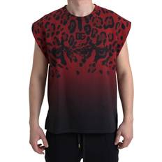 Dolce & Gabbana Red Tank Tops Dolce & Gabbana Red Leopard Cotton Sleeveless Tank Men's T-shirt