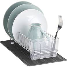 mDesign Steel Compact Modern Dish Drying Rack with Cutlery Tray