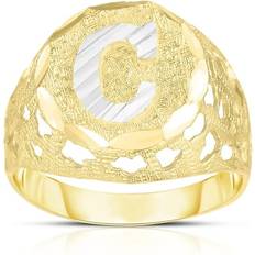 Jewelry Floreo Men 10k Yellow Gold Round Two-Tone Gold A-Z Initial Ring Sizes