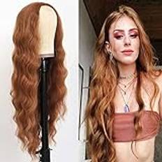 Wigs Maycaur Long Wavy Hair Ginger Color No Front Wigs for Soft Fiber