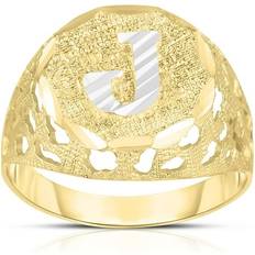 Rings Floreo Men 10k Yellow Gold Round Two-Tone Gold A-Z Initial Ring Sizes