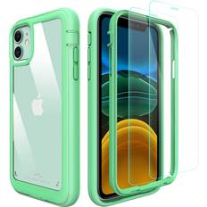Bumpers PeakDrop Case for iPhone 11, and [2 x Tempered Glass Screen Protector] 360 Full Body Coverage Heavy Duty Shockproof TPU Bumper with Clear Hard Back 3in1 Mint
