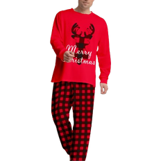 Christmas Cartoon Elk Letter Print Casual Home Kiss Pajamas - Red