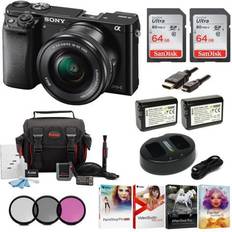 Sony Alpha a6000 Mirrorless Camera Black w/ 16-50mm Lens & 64GB Cards Bundle